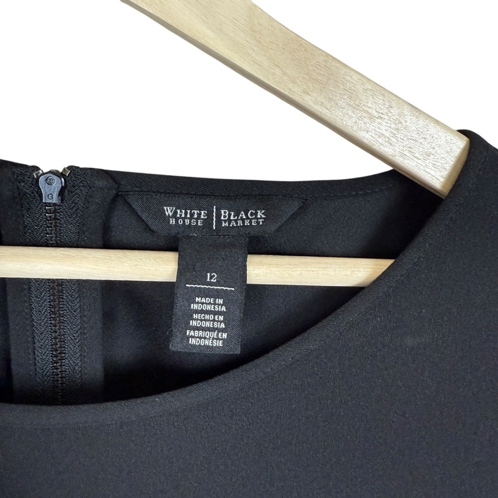 White House Black Market Black Long Sleeve Blouse High-Low Hem - Size 12 - Picture 5 of 7
